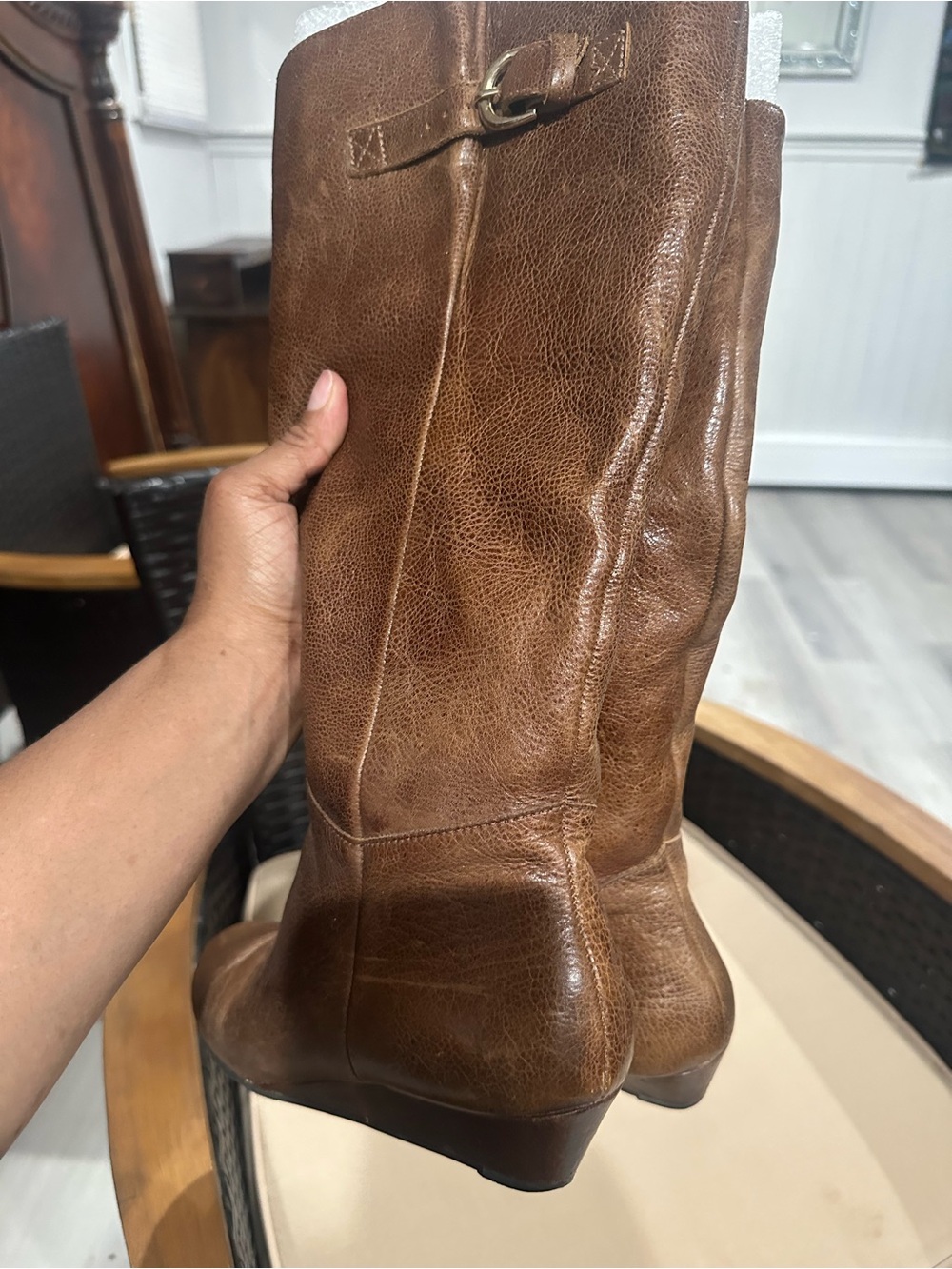Steven By Steve Madden Brown distressed Leather Mid-Calf wedged Heeled Boot - Picture 8 of 8